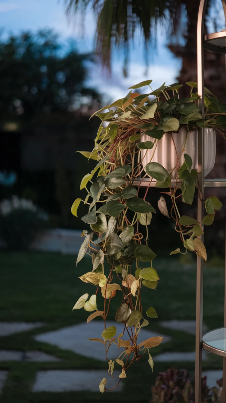 Philodendron Micans cascading over Shelf