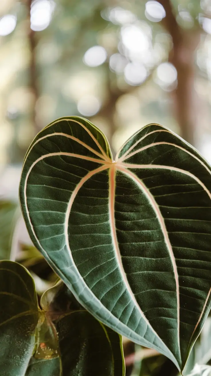 The close photo of Anthurium Crystallinum leaf