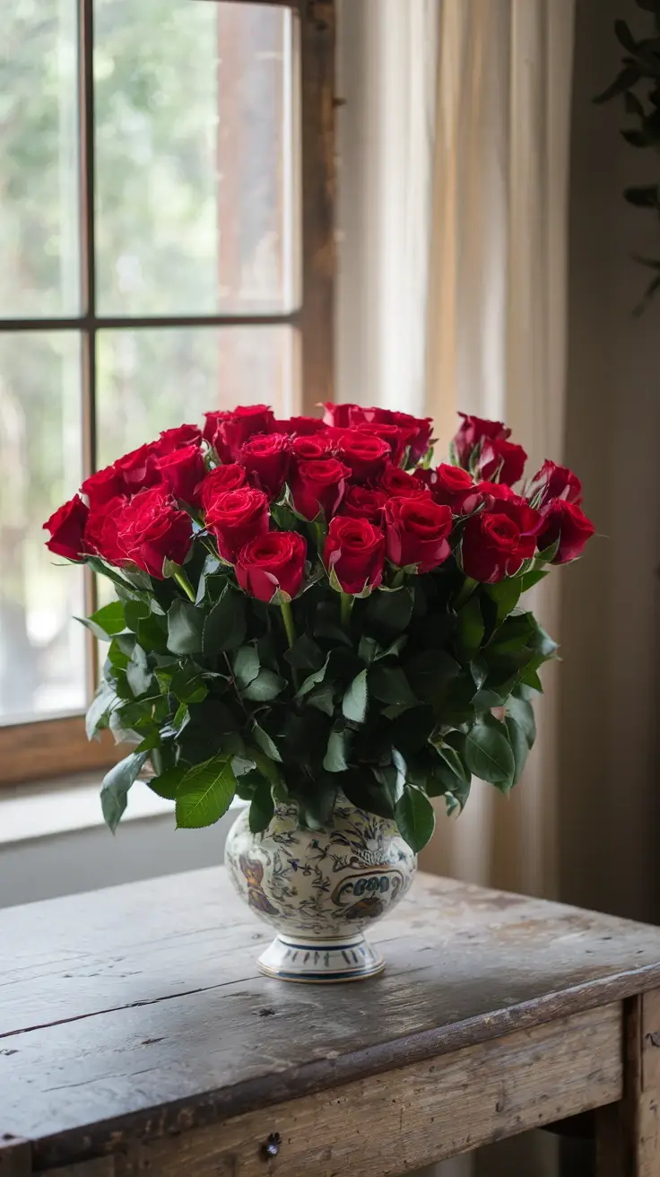 Bouquet of Red Roses in Natural Light