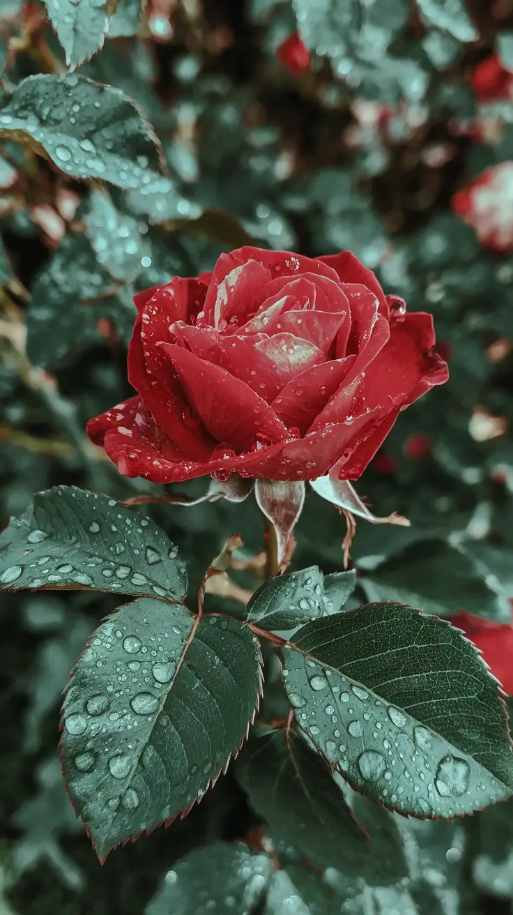 Close-Up of Leaves of Red Rose