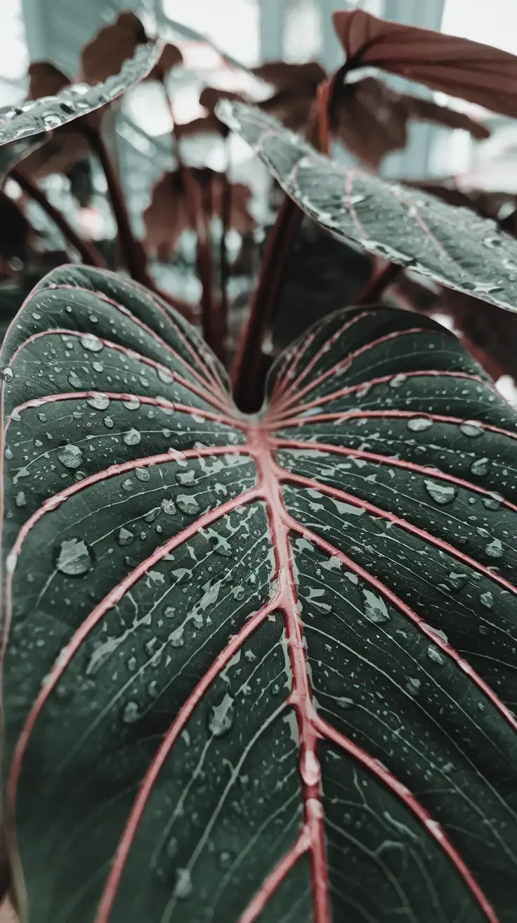 Close-Up of Leaf Texture of Alocasia Dragon Scale