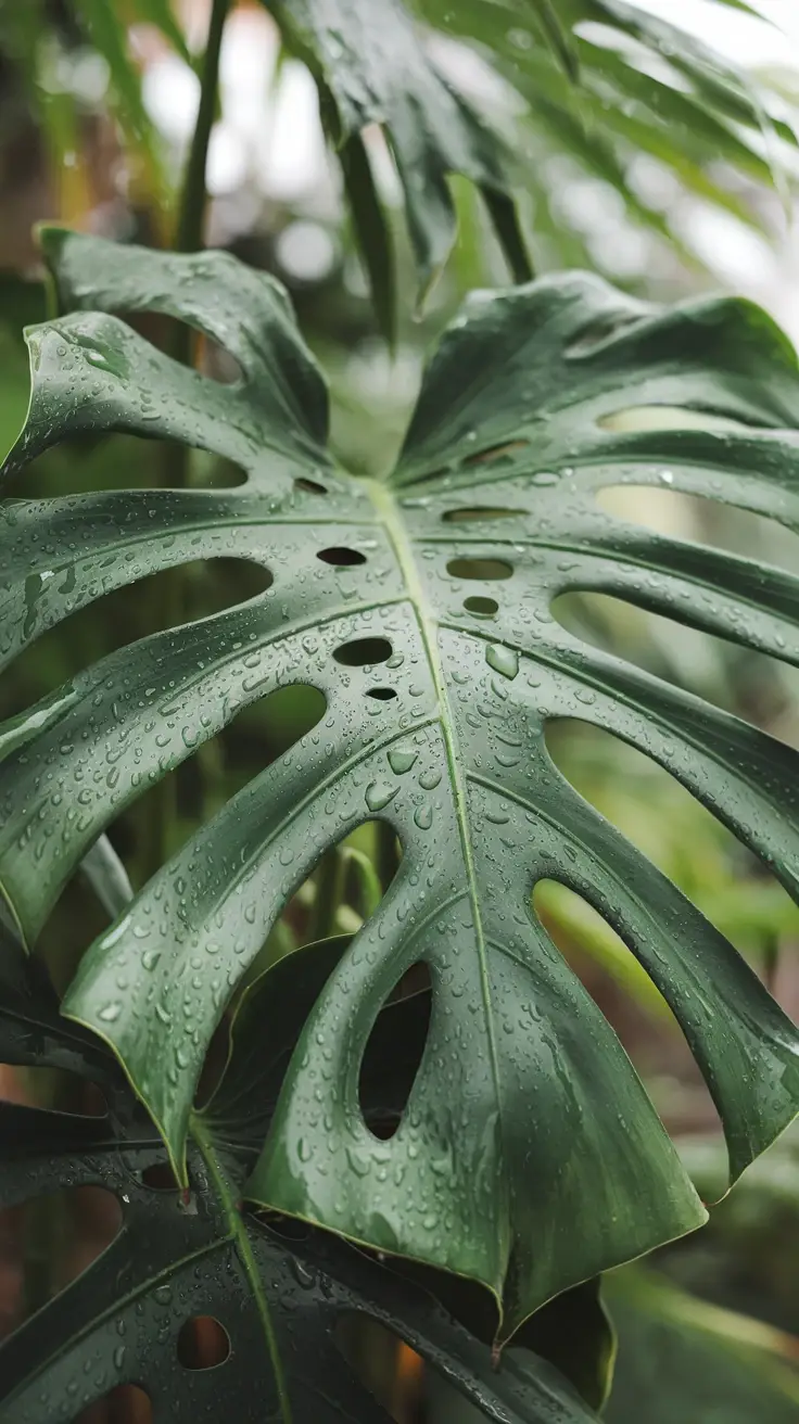 Close-Up of Leaves of Monstera Obliqua