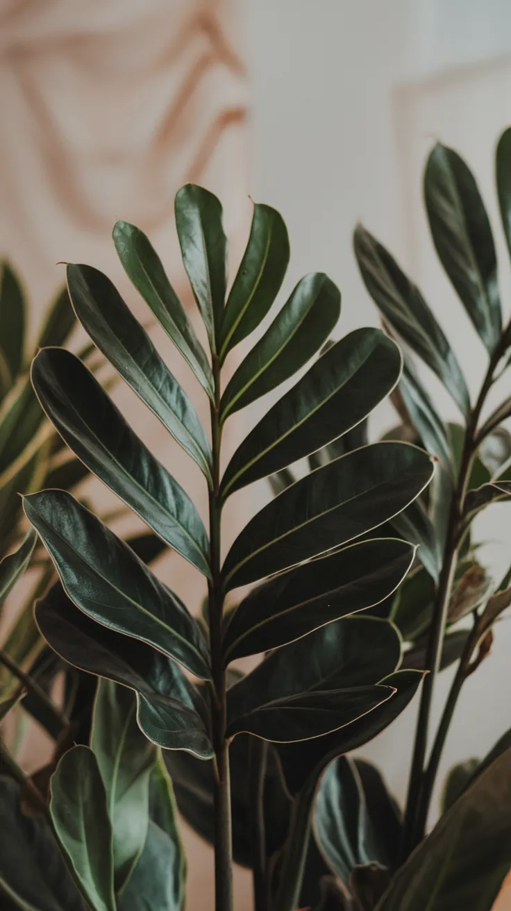 Close-Up of Leaves of Raven ZZ Plant