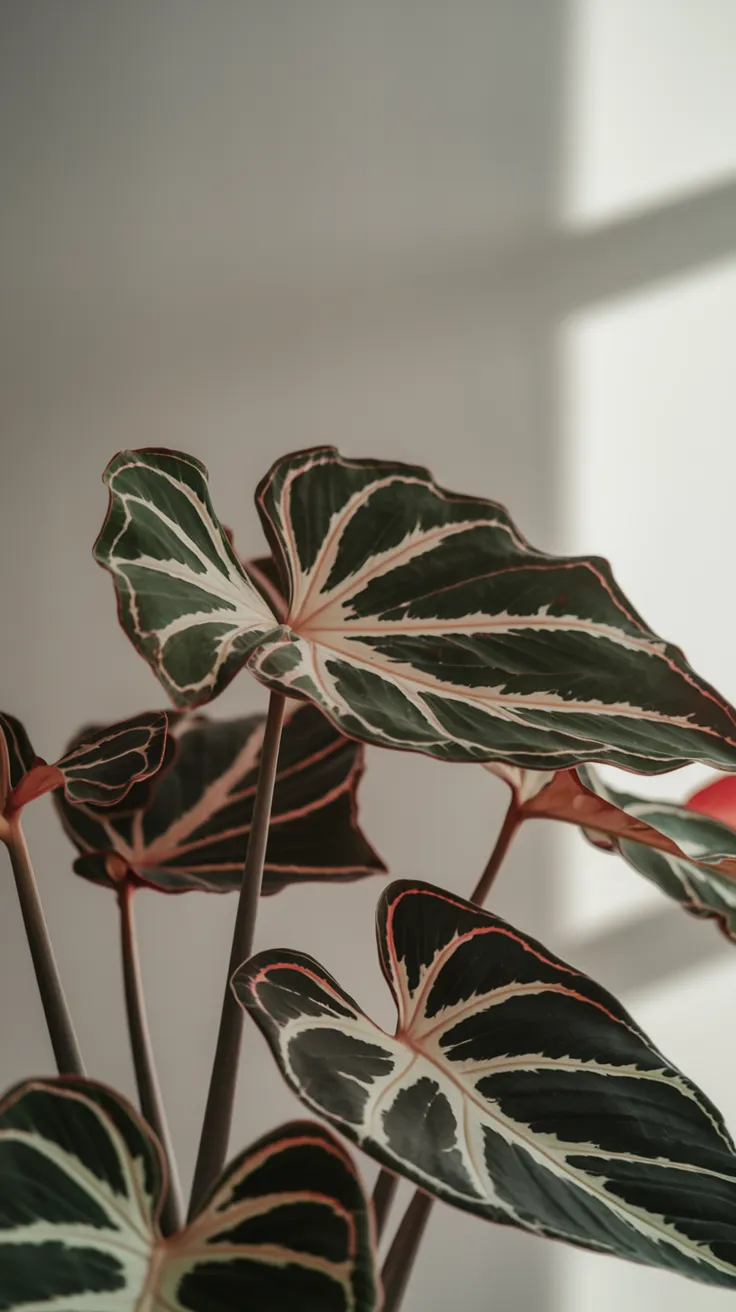 Close-Up of Leaves of Alocasia Polly