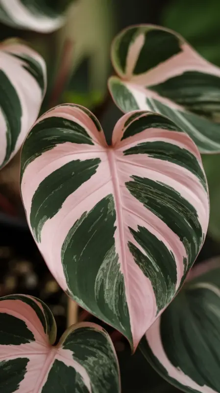 Close-Up of Leaves of Philodendron Pink Princess