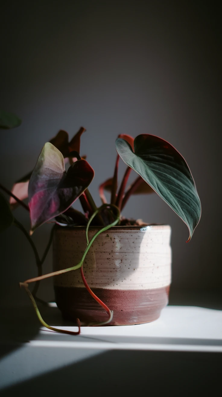 Detailed photo of Philodendron Micans indoor in pot