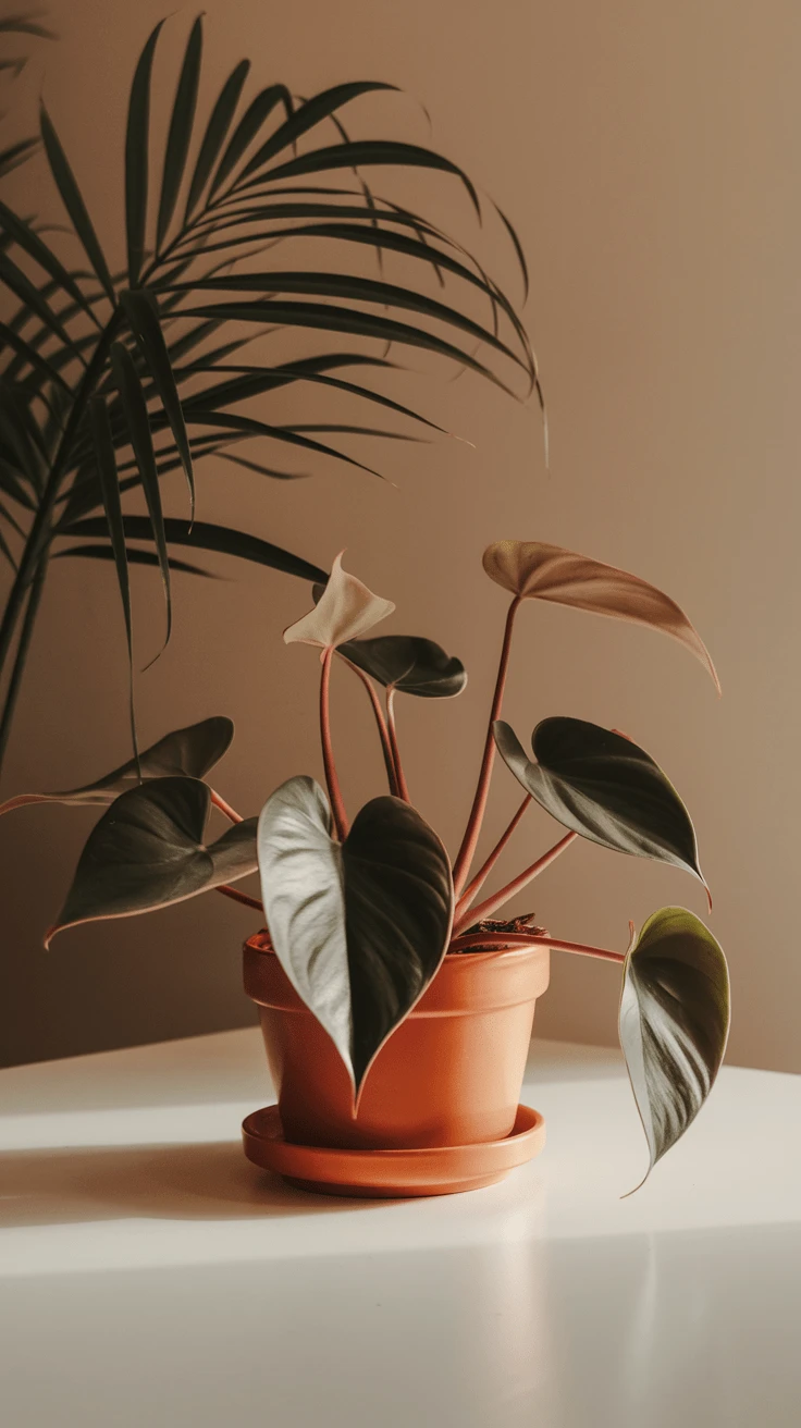 Philodendron Melanochrysum with slightly reddened leaves