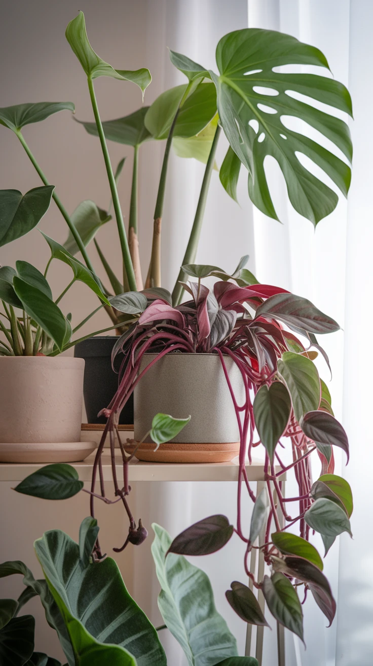 Botanical Shelf with Philodendron Micans