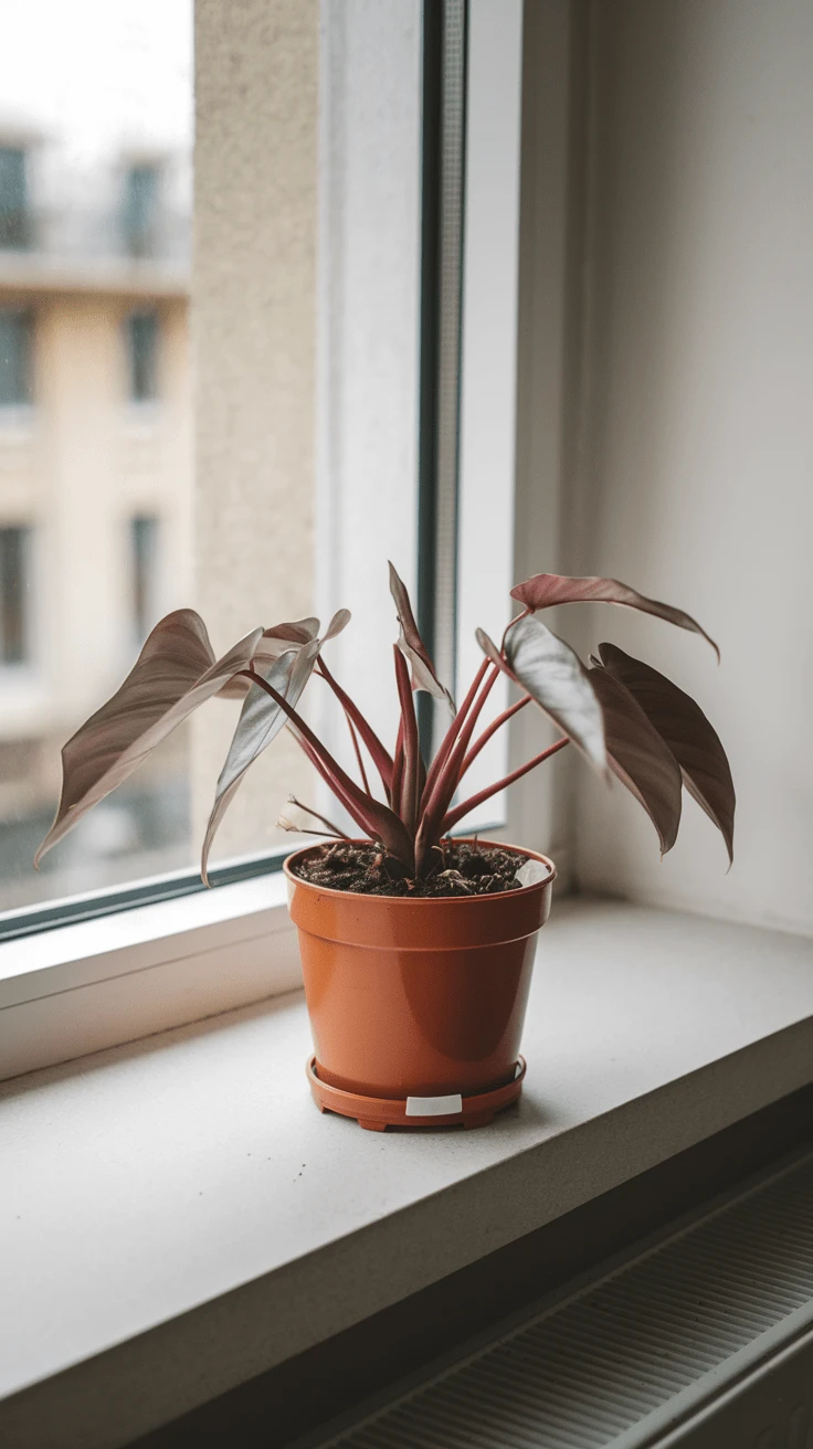 Philodendron Melanochrysum stands on the windowsill