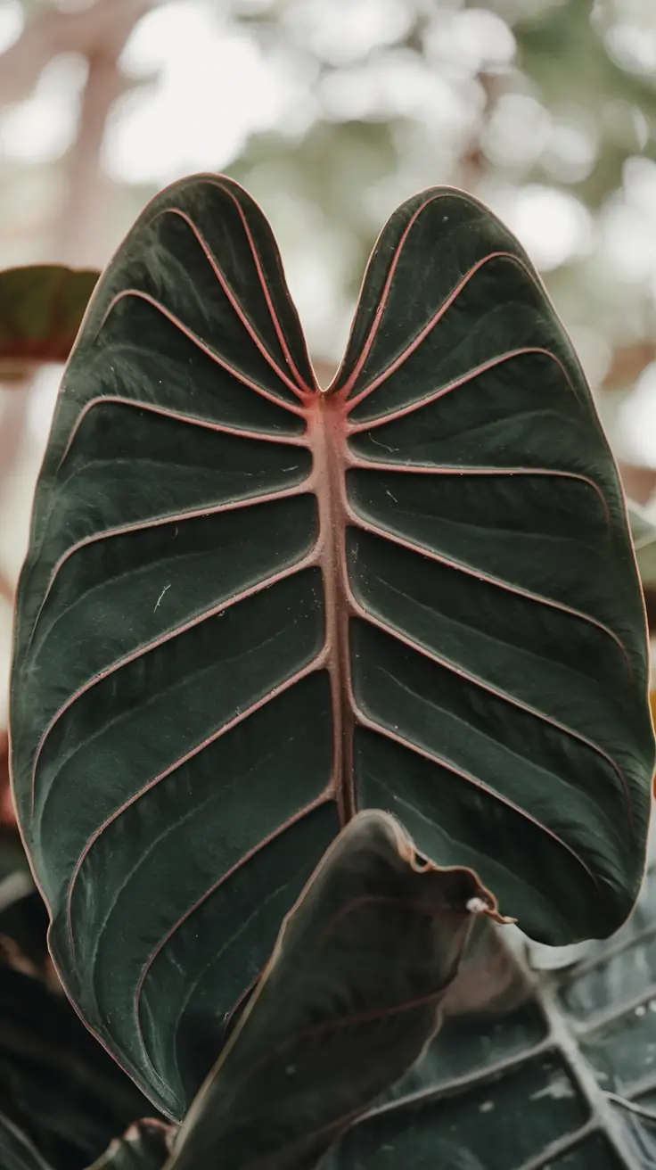 Close-Up of Leaves of Alocasia Wentii