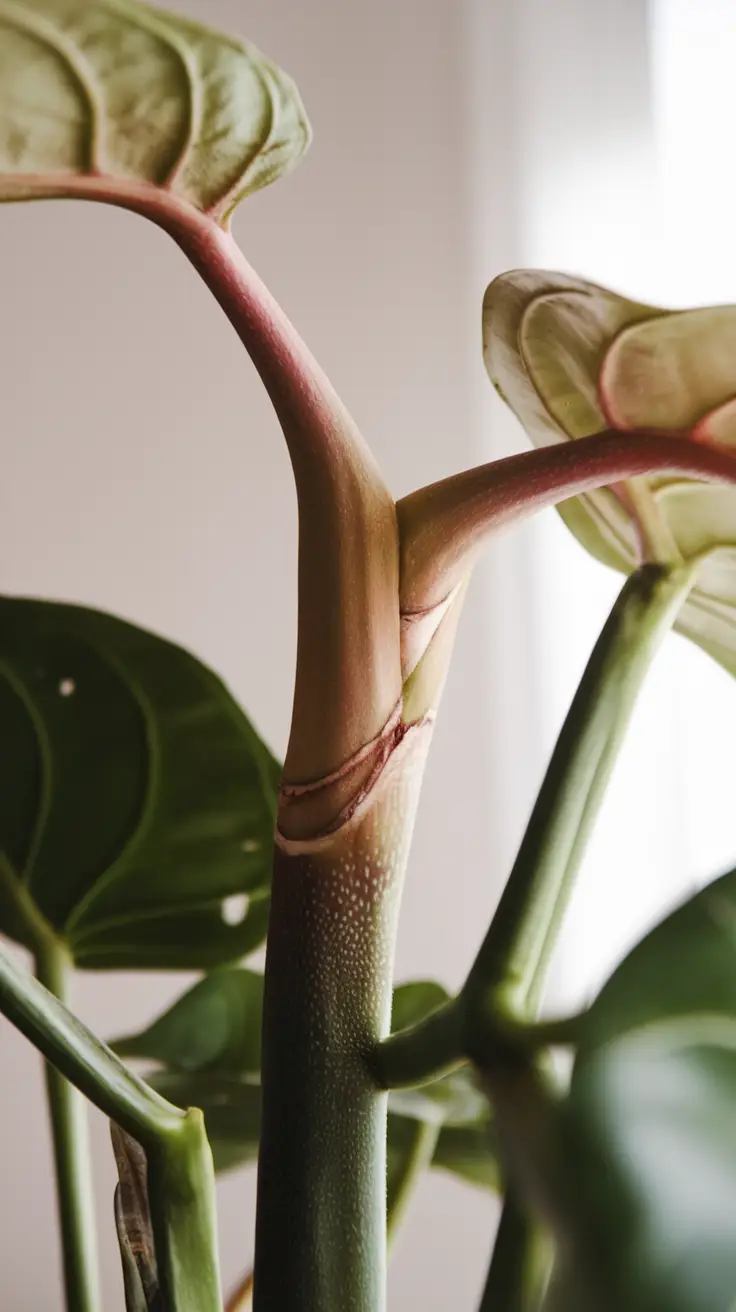 Close-Up of Stem and Leaf Node of Philodendron Camposportoanum